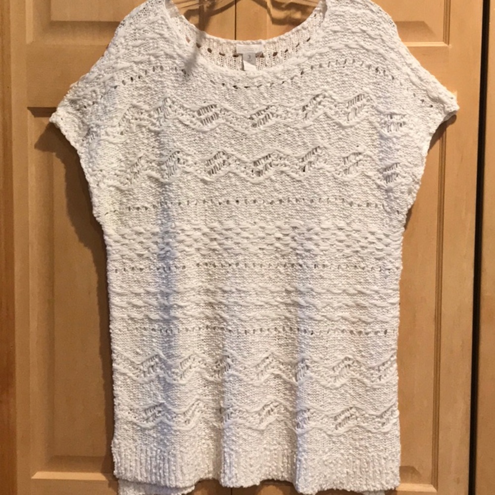 Chico's White Textured Crew Neck Sweater